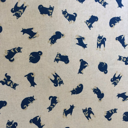 柴犬柄フレアワンピース：藍色×生成り：コットンリネン 2枚目の画像