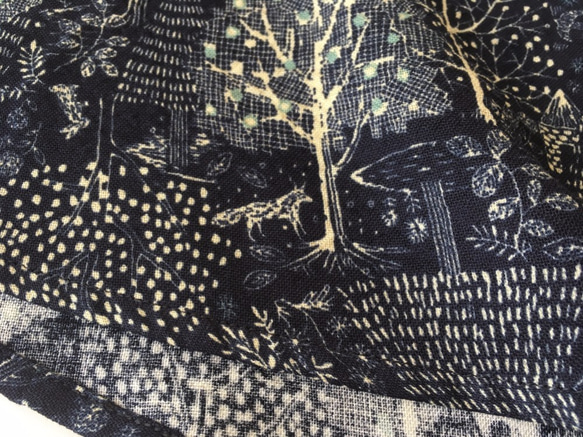 刺繡風格*冬季森林喇叭單件*斯堪的納維亞風格*樹木和動物*半袖*深藍色 第4張的照片