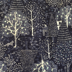 刺繡風格*冬季森林喇叭單件*斯堪的納維亞風格*樹木和動物*半袖*深藍色 第6張的照片