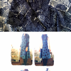 刺繡風格*冬季森林喇叭單件*斯堪的納維亞風格*樹木和動物*半袖*深藍色 第10張的照片