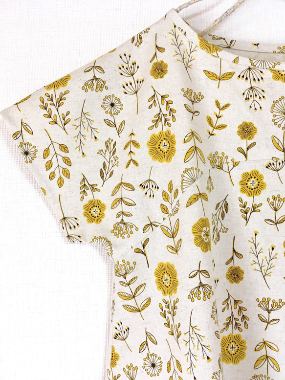 Botanical *碎花喇叭連衣裙*棉麻*短袖*黃色 第2張的照片