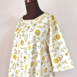 植物*花卉圖案喇叭連衣裙*棉麻*半袖*黃色 第9張的照片