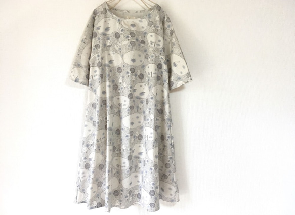 Mizumi的喇叭裙*湖上風景*棉麻*五分之四袖 第1張的照片