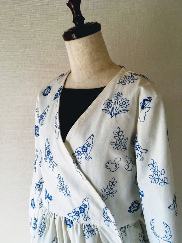 刺繡花卉和動物*絲帶領帶Kashkuru禮服* Haori *米白色 第9張的照片