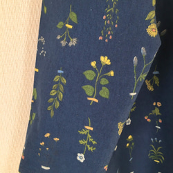 植物準備*棉亞麻長袖連衣裙*植物花卉圖案*海軍藍 第9張的照片