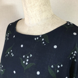 刺繡山谷百合花圖案*寬鬆3/4袖的褶皺連衣裙*雙層紗布 第6張的照片