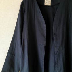 簡單的素色薄紗長外套*針織衫*雙層紗布* 100％棉*深海軍藍 第8張的照片