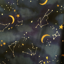 星座と三日月＊夜空のギャザーワンピース＊七分袖＊ダブルガーゼ 2枚目の画像