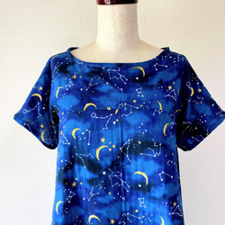 星座和新月*夜空喇叭裙*短袖* 100％棉*雙層紗布 第7張的照片