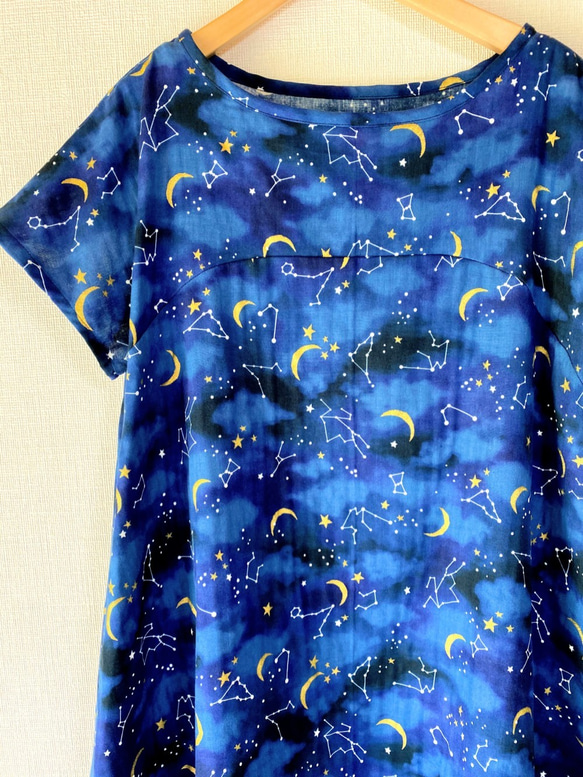 星座和新月*夜空喇叭裙*短袖* 100％棉*雙層紗布 第9張的照片