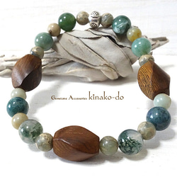 【ご予約済】＊woodbeads series＊moss agate＊～天然石ブレスレット 1枚目の画像