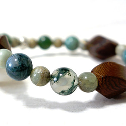 【ご予約済】＊woodbeads series＊moss agate＊～天然石ブレスレット 3枚目の画像