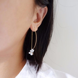 [Miluku] 925金メッキスターリングシルバー真珠の花のイヤリング 3枚目の画像