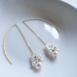 [Miluku] 925金メッキスターリングシルバー真珠の花のイヤリング 4枚目の画像