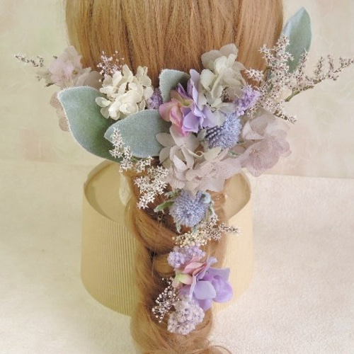 パープル ヘッドドレス ヘッドパーツ 紫色 振袖 袴 プリザーブド