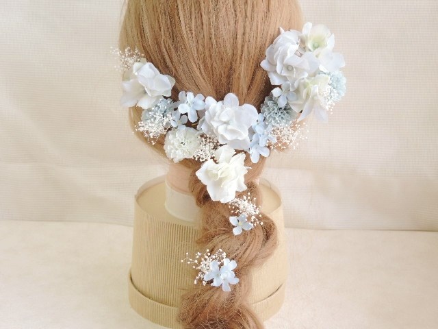 ⚠️一部変更中！　ベビーブルー  ドライフラワー　成人式髪飾り　結婚式髪飾り　成人式前撮り　フォトウェディング　水色