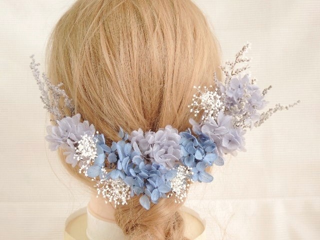 シャビーブルーのブライダルヘッドドレス   ヘッドドレス ウェディング プリザーブドフラワー