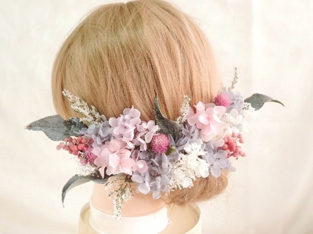 ヘッドドレス　 ウェディング 　プリザーブドフラワー　ドライフラワー　結婚式髪飾り　成人式髪飾り　和装髪飾り　成人式