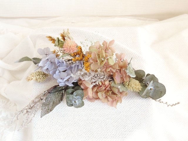 アンティークピンクの大人色ヘッドドレス　シャビーカラー　くすみカラー　フォトウェディング　結婚式　ドライフラワー