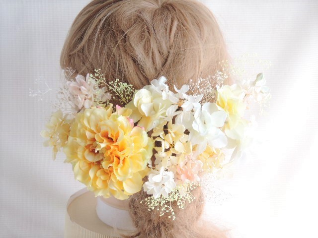 夏色イエローのヘッドドレス,,,サマーウェディング　ビーチウェディングに　フォトウェディング　ウェディングフォト　結婚式