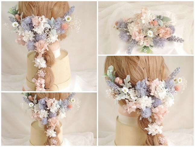 ふわふわの大人可愛いヘッドドレス　フォトウェディング　ヘッドパーツ　編みおろしアレンジ　結婚式