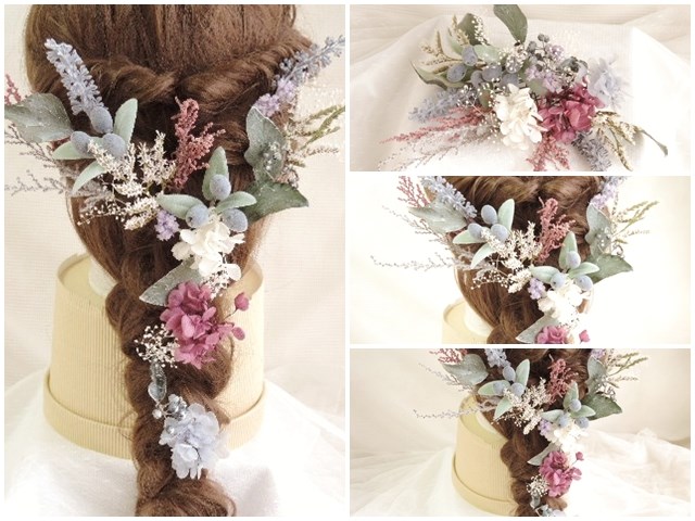 オリーブの実　ボタニカル    ヘッドドレス 　ウェディング 　プリザーブドフラワー　ドライフラワー　パープル