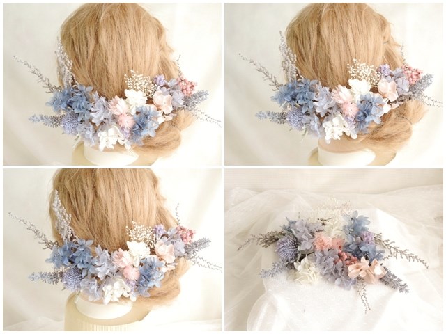 スモーキーブルーとくすみピンク　 ヘッドドレス 　ウェディング　フォトウェディング　ウェディングフォト　くすみブルー