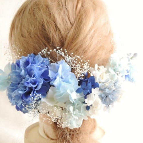 青 ブルー 水色 ドライフラワー 成人式髪飾り 結婚式髪飾り 卒業式
