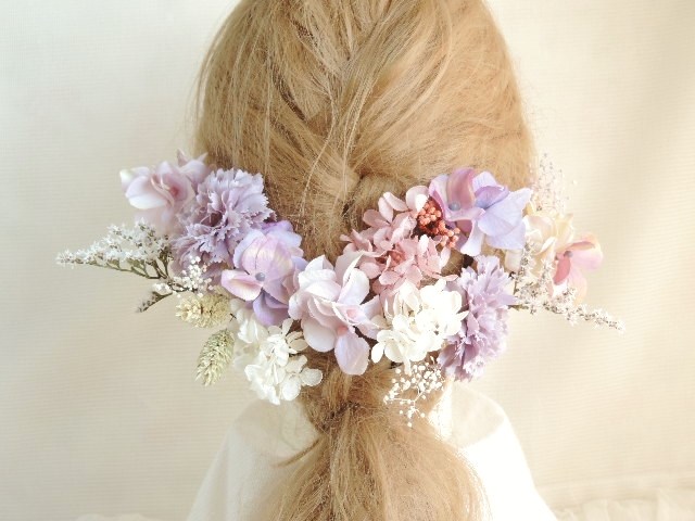 ウェディング　かわいい　ピンク　パープル　ヘッドドレス　ヘッドパーツ　結婚式髪飾り　成人式髪飾り　卒業式髪飾り　前撮り