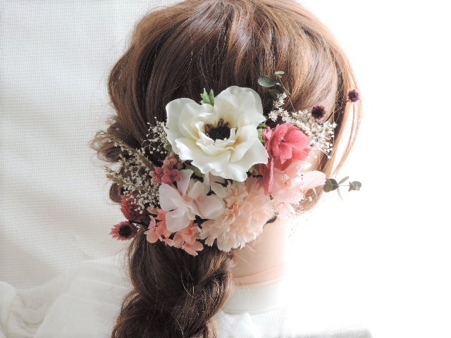 アスターとコットンフラワーとアネモネのヘッドドレス 成人式 卒業式 ウエディング アスターとコットンフラワーとアネモネのヘッドドレス 成人式