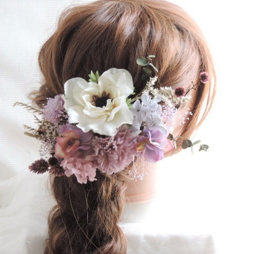 S9-m アネモネ パープル ヘッドドレス ドライフラワー 結婚式髪 S9-m アネモネ パープル ヘッドドレス ドライフラワー 結婚式髪