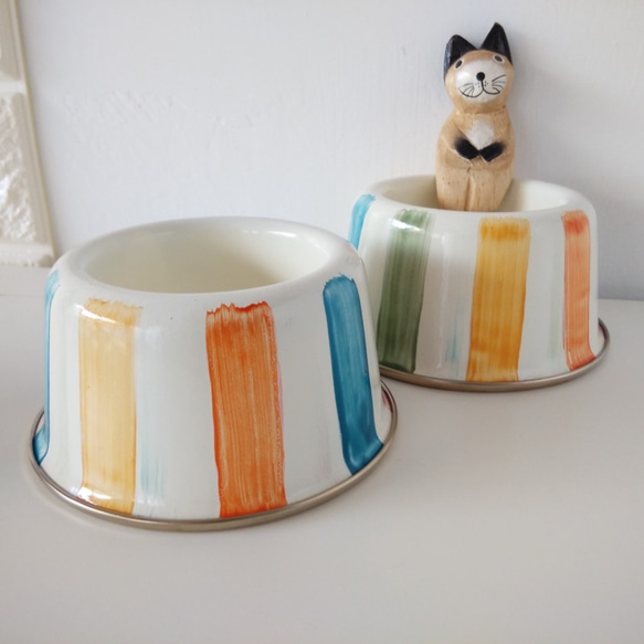 彩繪琺瑯彩色條紋寵物碗((mini size) 第1張的照片
