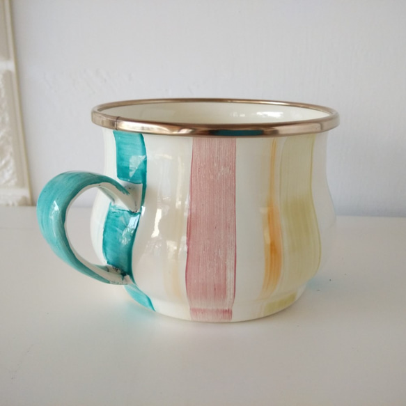 彩繪琺瑯彩色條紋茶杯 第2張的照片