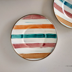 彩繪琺瑯彩色條紋蛋糕盤 第2張的照片
