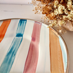 彩繪琺瑯彩色條紋蛋糕盤 第3張的照片