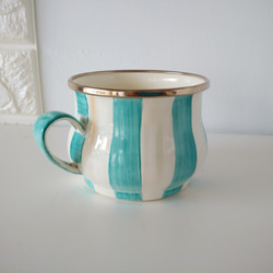 彩繪琺瑯藍色條紋茶杯 第4張的照片