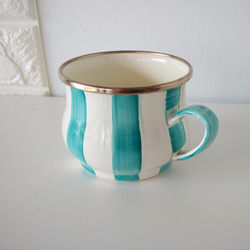 彩繪琺瑯藍色條紋茶杯 第5張的照片
