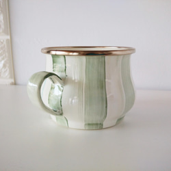 彩繪琺瑯綠色條紋茶杯 第2張的照片