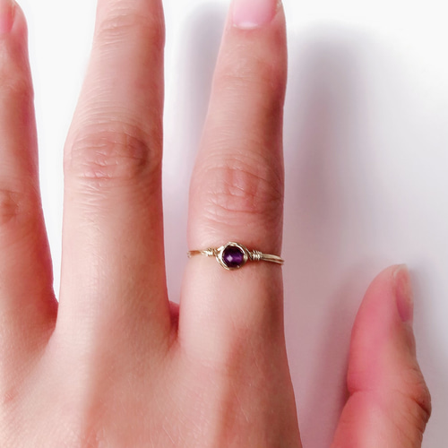 アメジストの一粒ワイヤーリング 指輪・リング ヘイゼルナッツ 通販