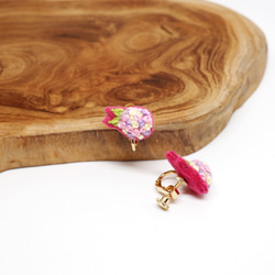 Mini Hydrangeas (Fuchsine)Embroidery Earrings *Handmade* 2枚目の画像