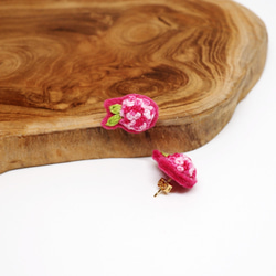 活力系﹣繡球花（品紅）手工刺繡耳環．可客製化 第1張的照片