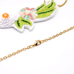 Pink Water Lilies Embroidery Flower Bib Necklace *Handmade* 5枚目の画像