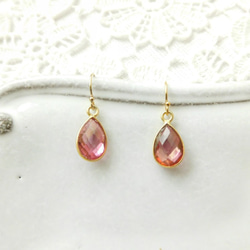 天然石シトリンダイヤカット14kgfフックドロップピアス ピアス（フック