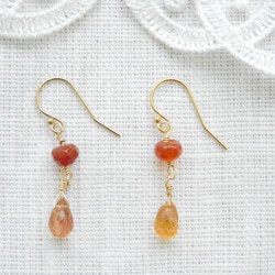 天然石シトリンダイヤカット14kgfフックドロップピアス ピアス（フック