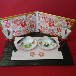 美品 手描き 貝合わせ はまぐり お雛様 源氏物語絵巻 香合 9.3×7ｾﾝﾁ