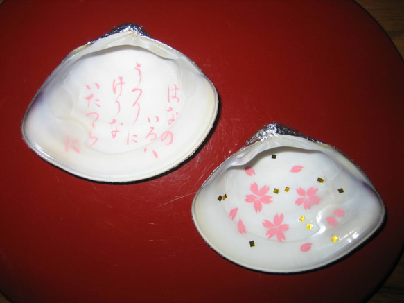 はまぐり 貝 手書き 6×5.5cmくらい 桜もよう インテリア飾り その他