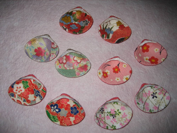 可愛い はまぐり 貝合わせ*** 5組10個 花模様 5×4.5cm 位 可愛い はまぐり 貝合わせ*** 5組10個 花模様 5×4.5cm 位