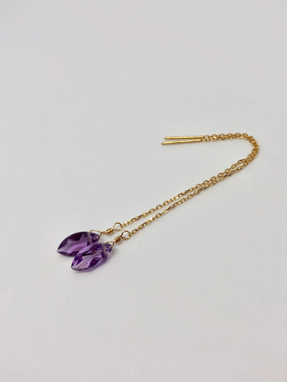 K18 宝石質 ピンクアメジスト アメリカンピアス 18金 ピアス（フック 