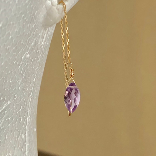 K18 宝石質 ピンクアメジスト アメリカンピアス 18金 ピアス（フック 