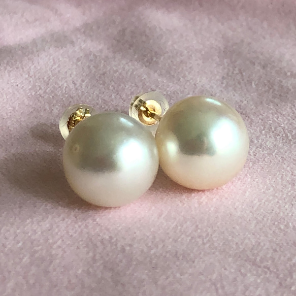 1427【あこや真珠 ピアス】10mm バロック K18YG 本真珠